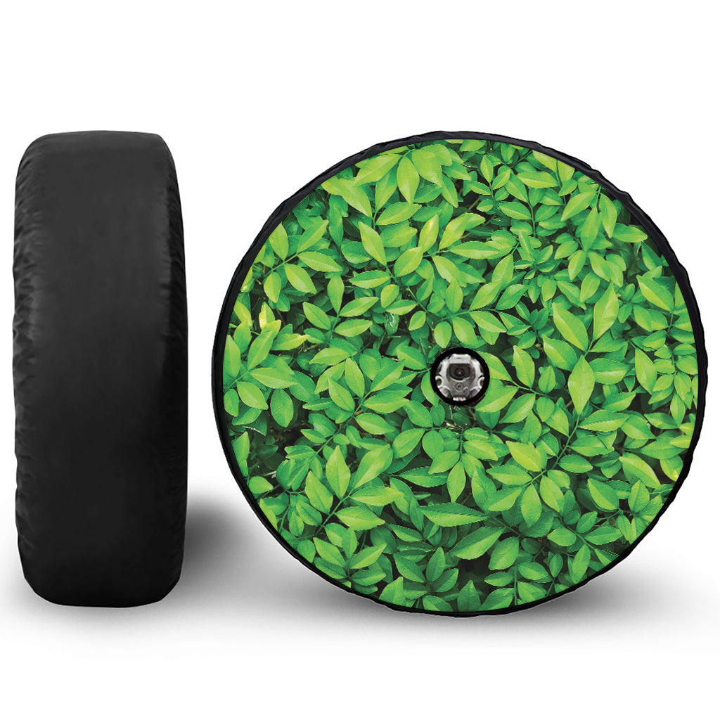 Green Leaf Print Tire Cover With Camera Hole