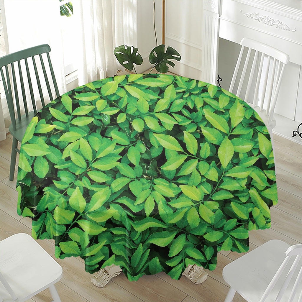 Green Leaf Print Waterproof Round Tablecloth