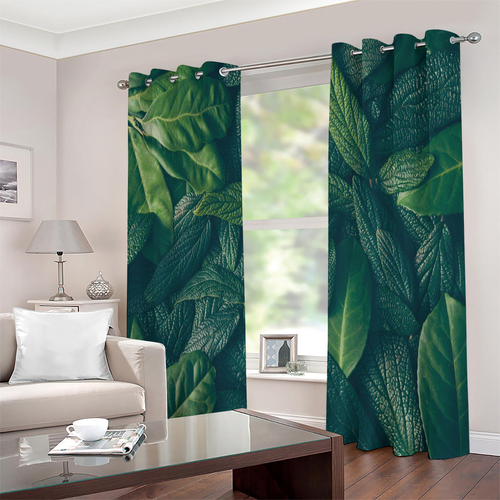 Green Leaves Print Extra Wide Grommet Curtains