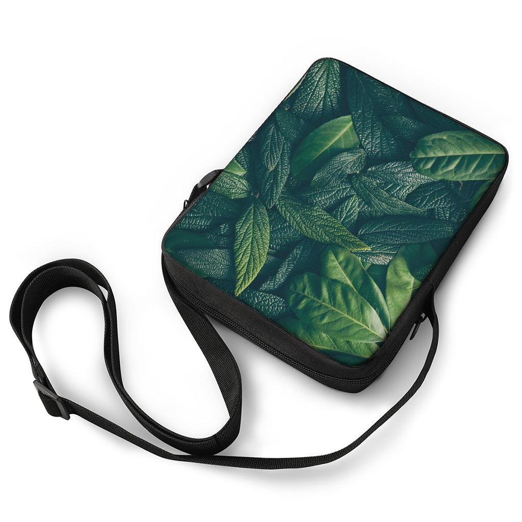 Green Leaves Print Rectangular Crossbody Bag