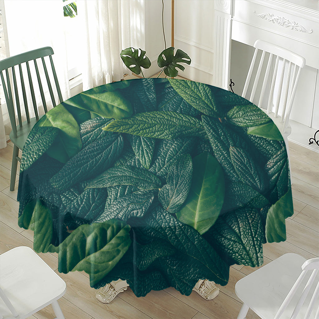 Green Leaves Print Waterproof Round Tablecloth