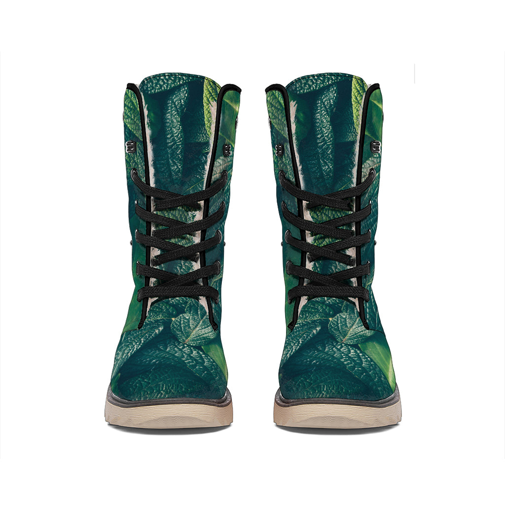 Green Leaves Print Winter Boots