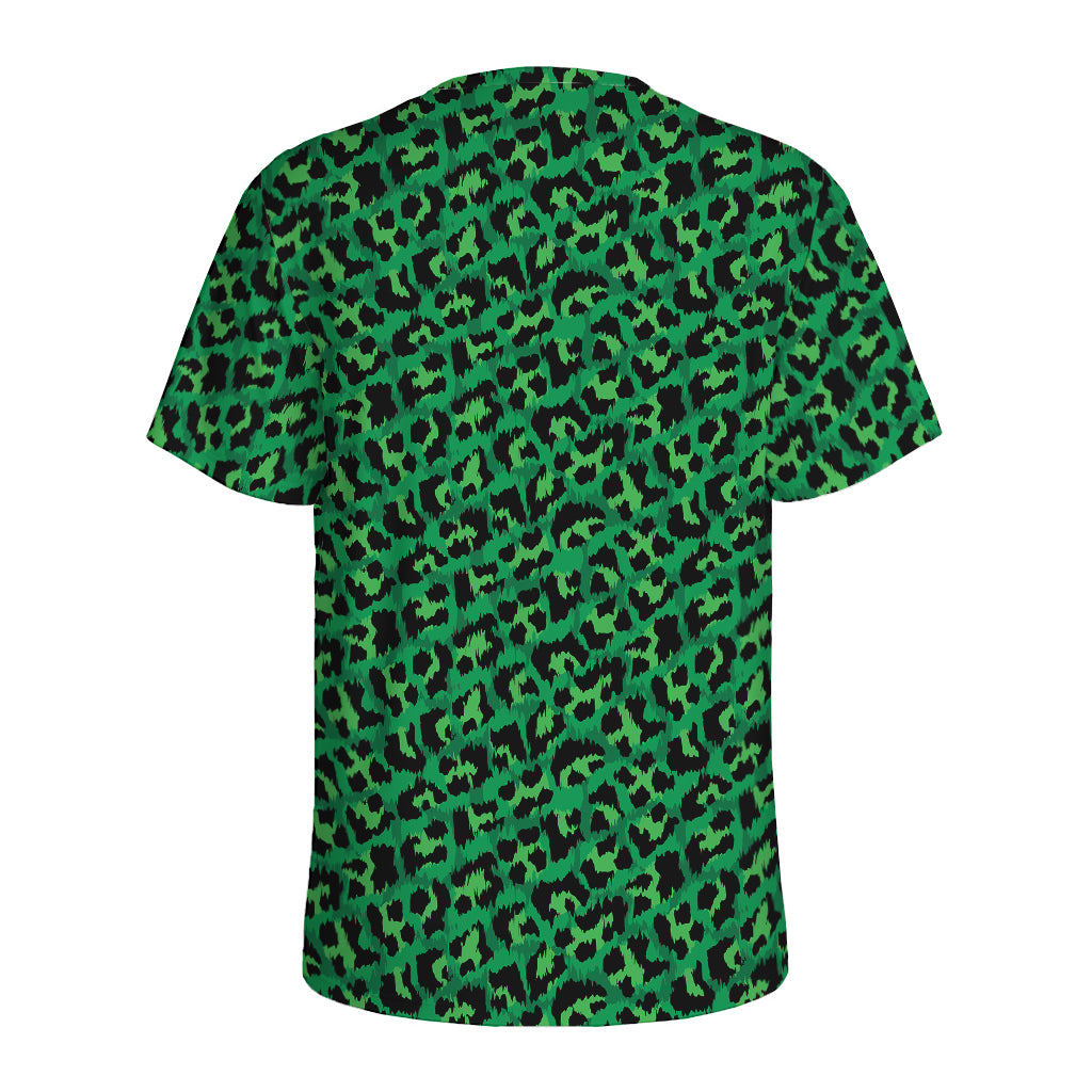 Green Leopard Print Men's Sports T-Shirt