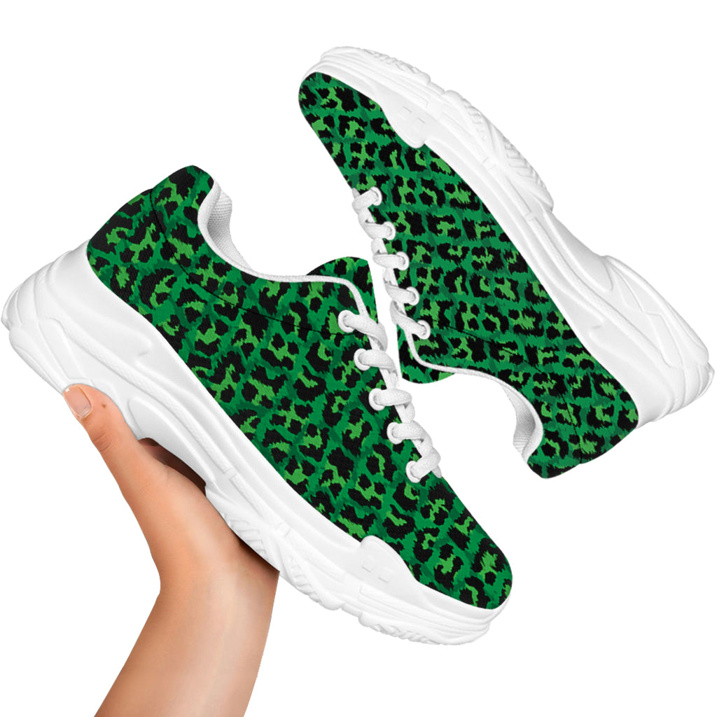 Green Leopard Print White Chunky Shoes