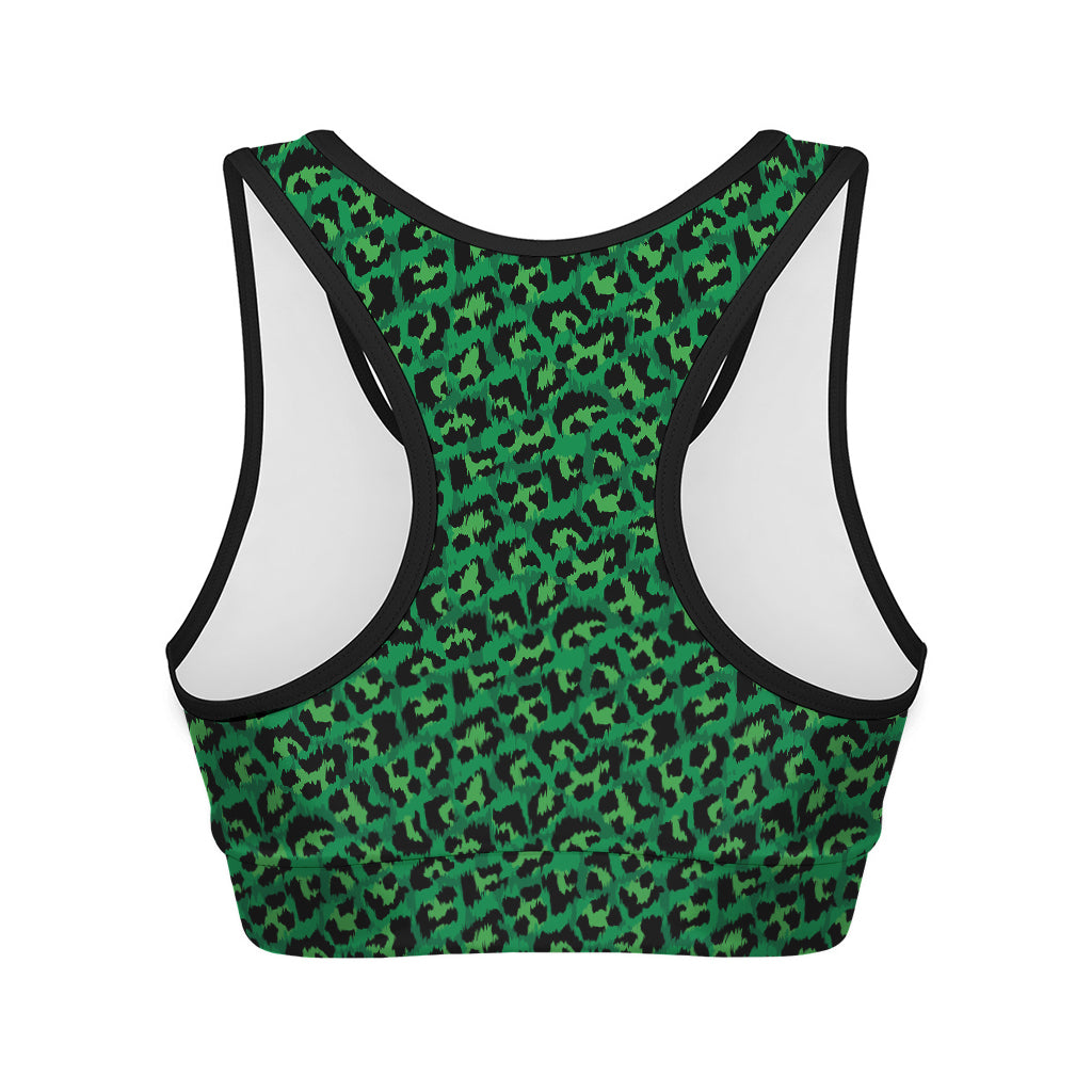 Green Leopard Print Women's Sports Bra