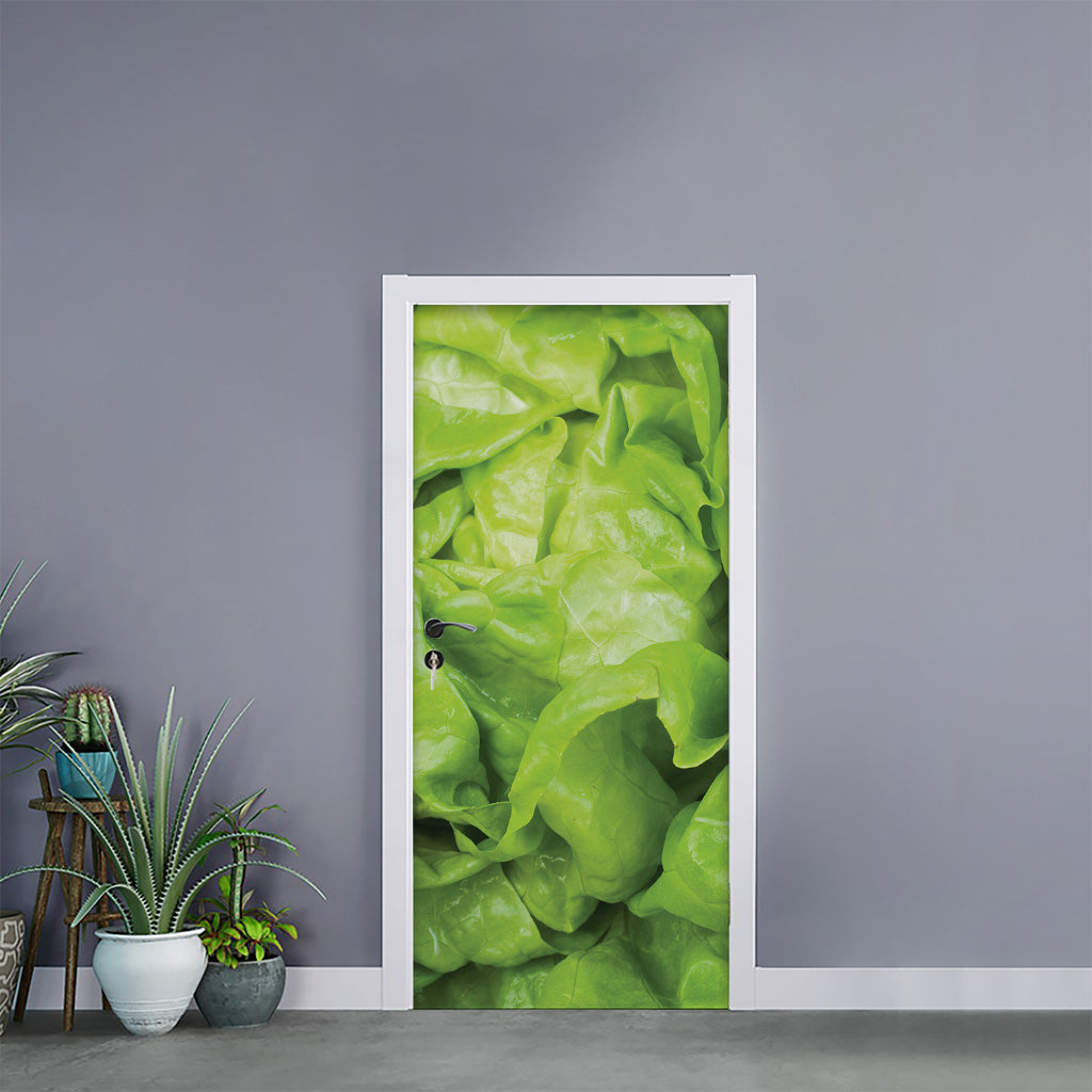 Green Lettuce Leaves Print Door Sticker