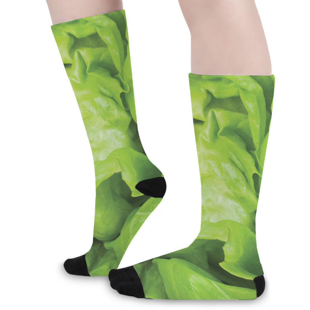 Green Lettuce Leaves Print Long Socks