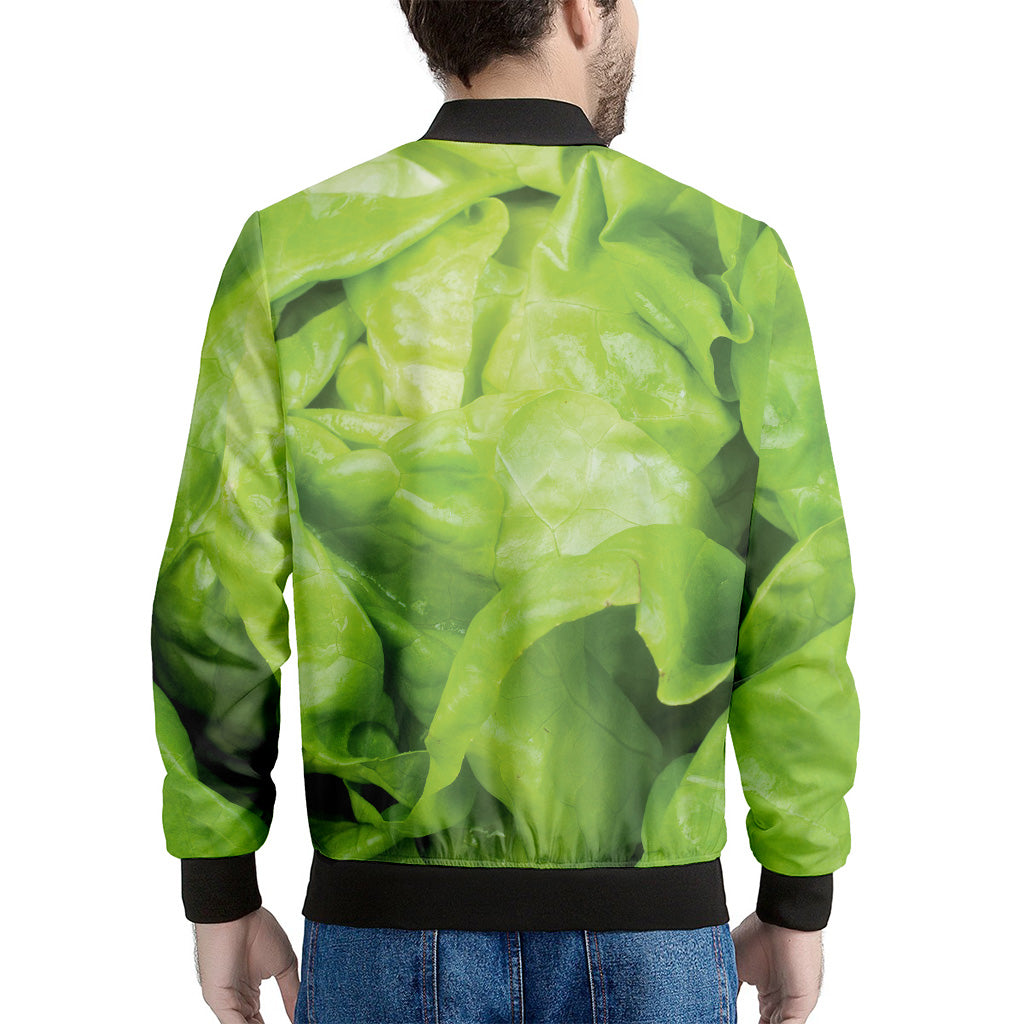 Green Lettuce Leaves Print Men's Bomber Jacket