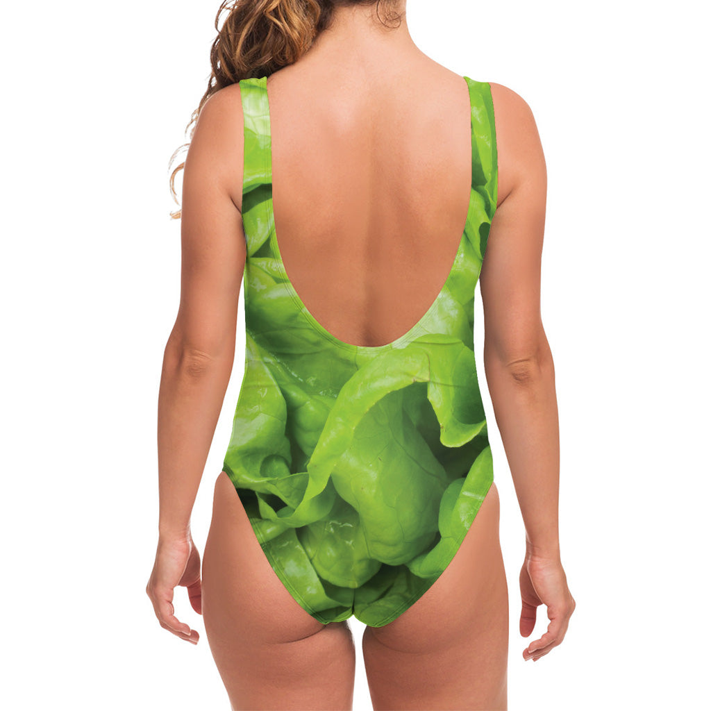 Green Lettuce Leaves Print One Piece Swimsuit