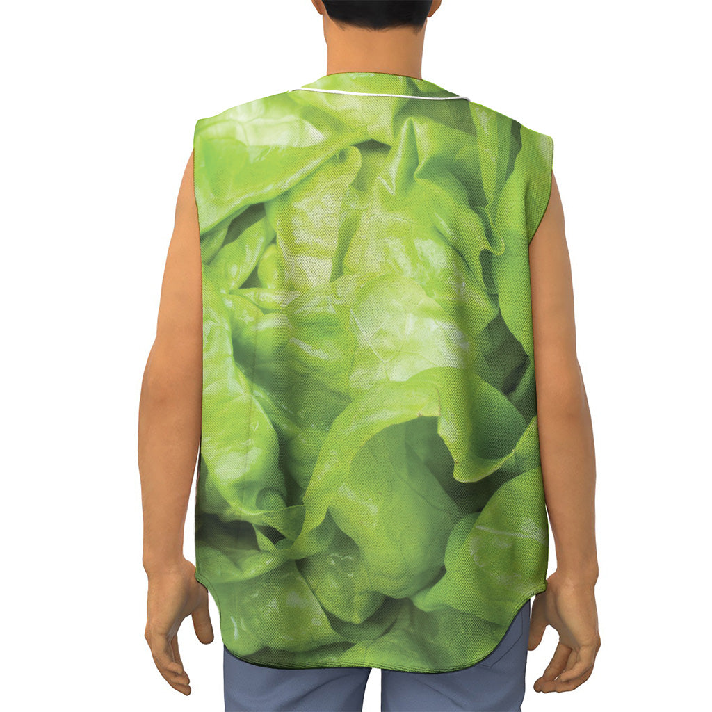 Green Lettuce Leaves Print Sleeveless Baseball Jersey