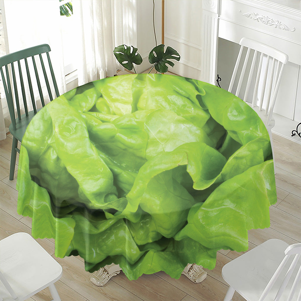 Green Lettuce Leaves Print Waterproof Round Tablecloth
