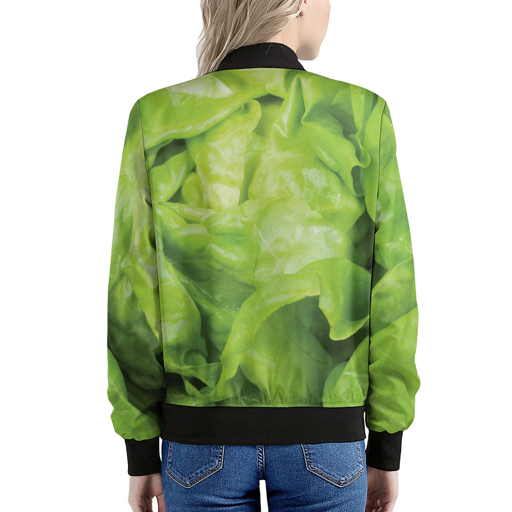 Green Lettuce Leaves Print Women's Bomber Jacket