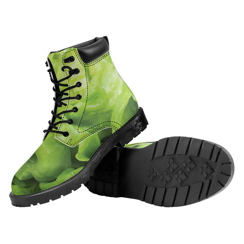 Green Lettuce Leaves Print Work Boots