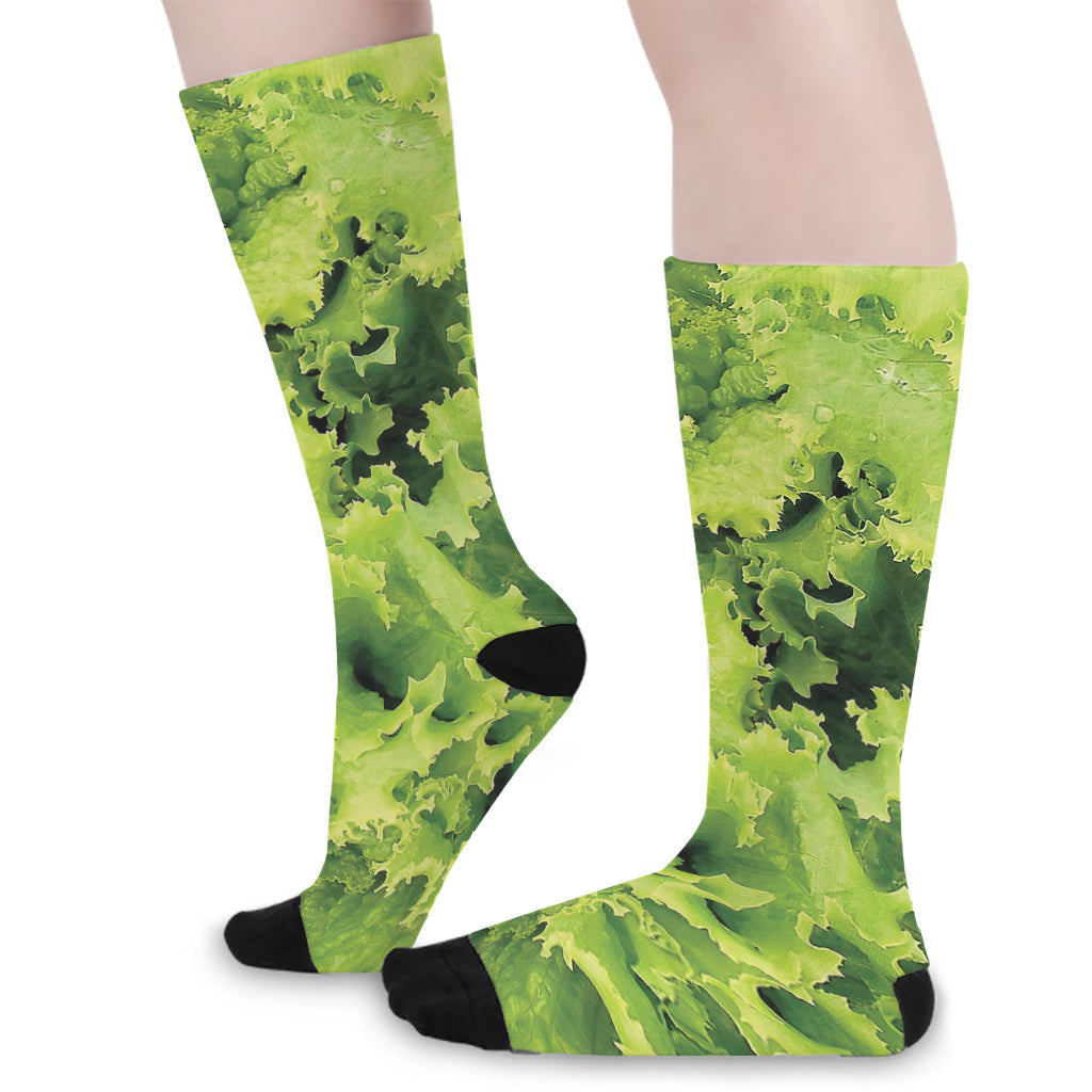 Green Lettuce Salad Print Long Socks