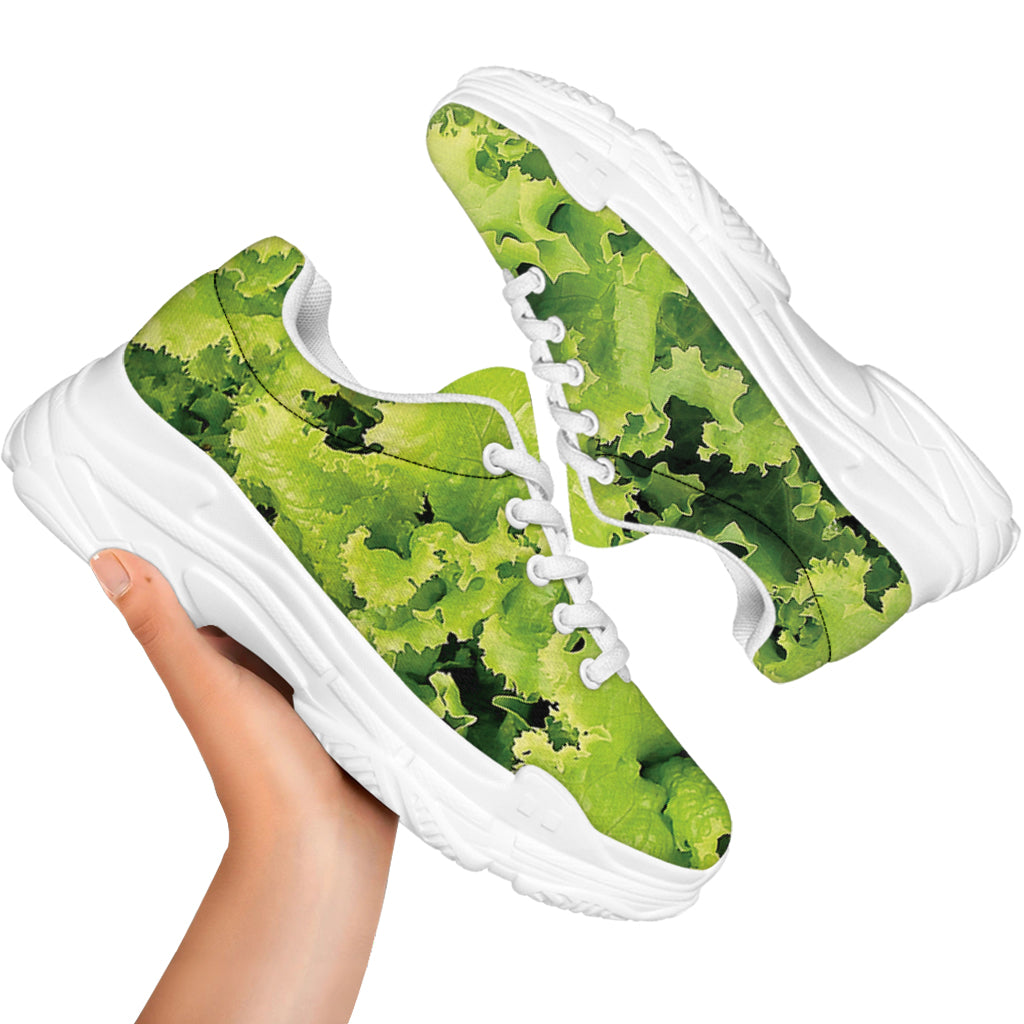Green Lettuce Salad Print White Chunky Shoes