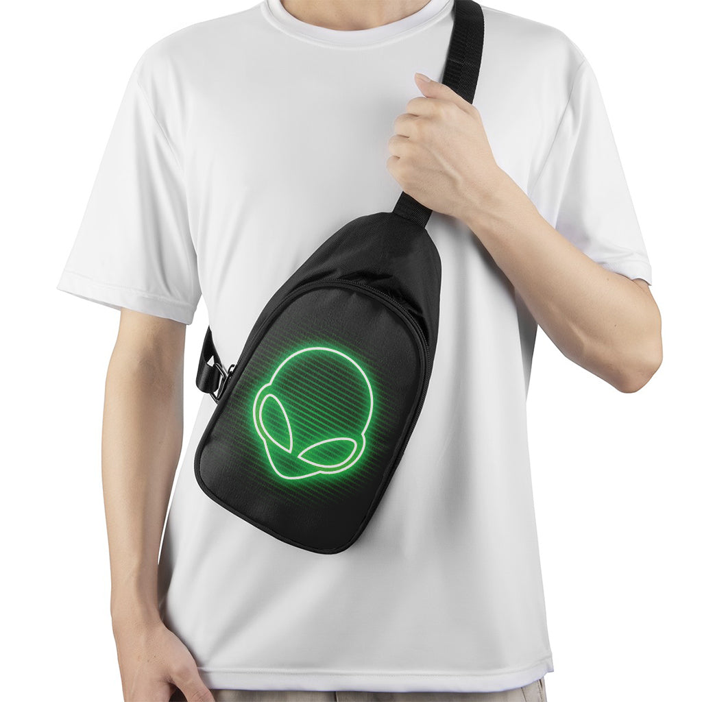 Green Light Alien Print Chest Bag