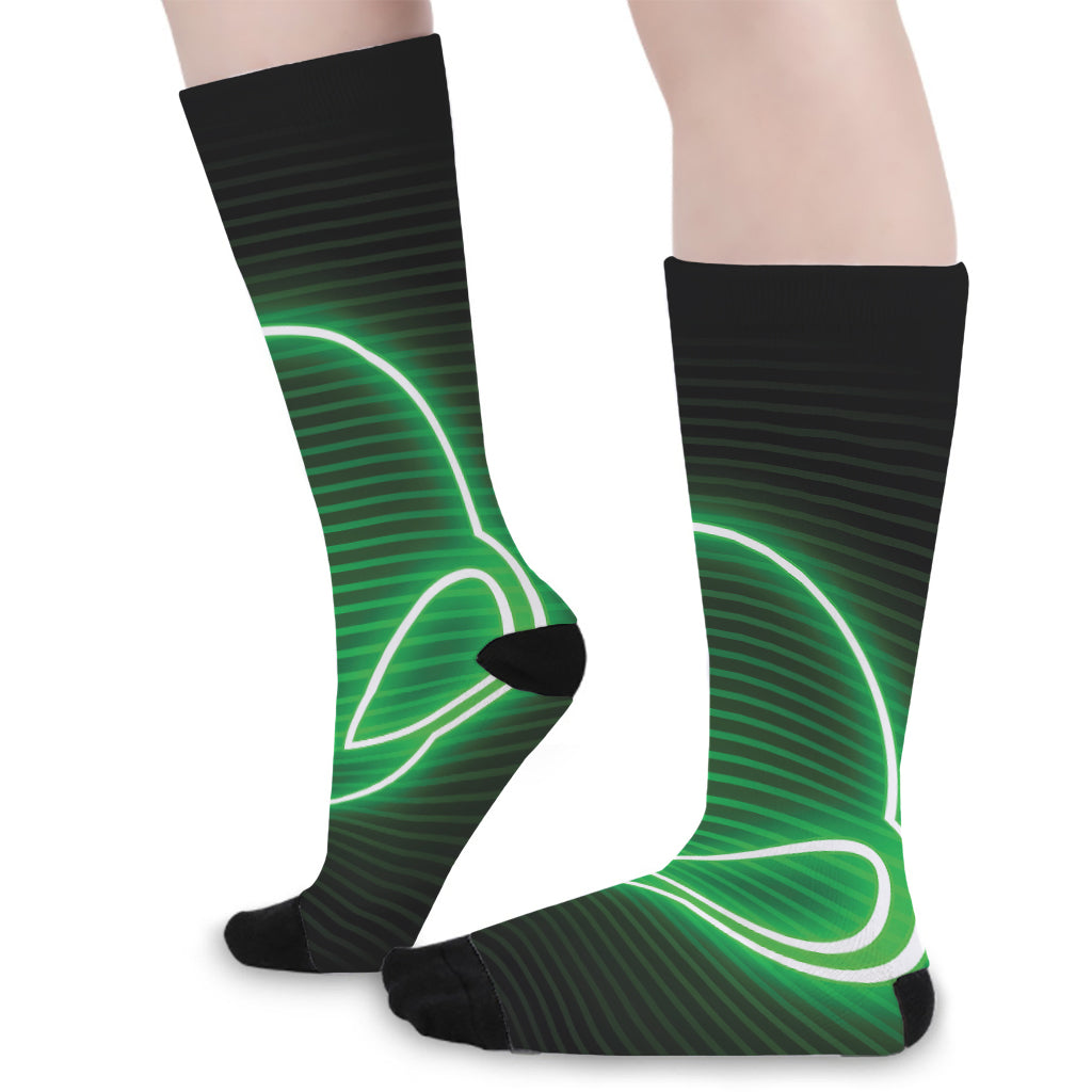 Green Light Alien Print Long Socks