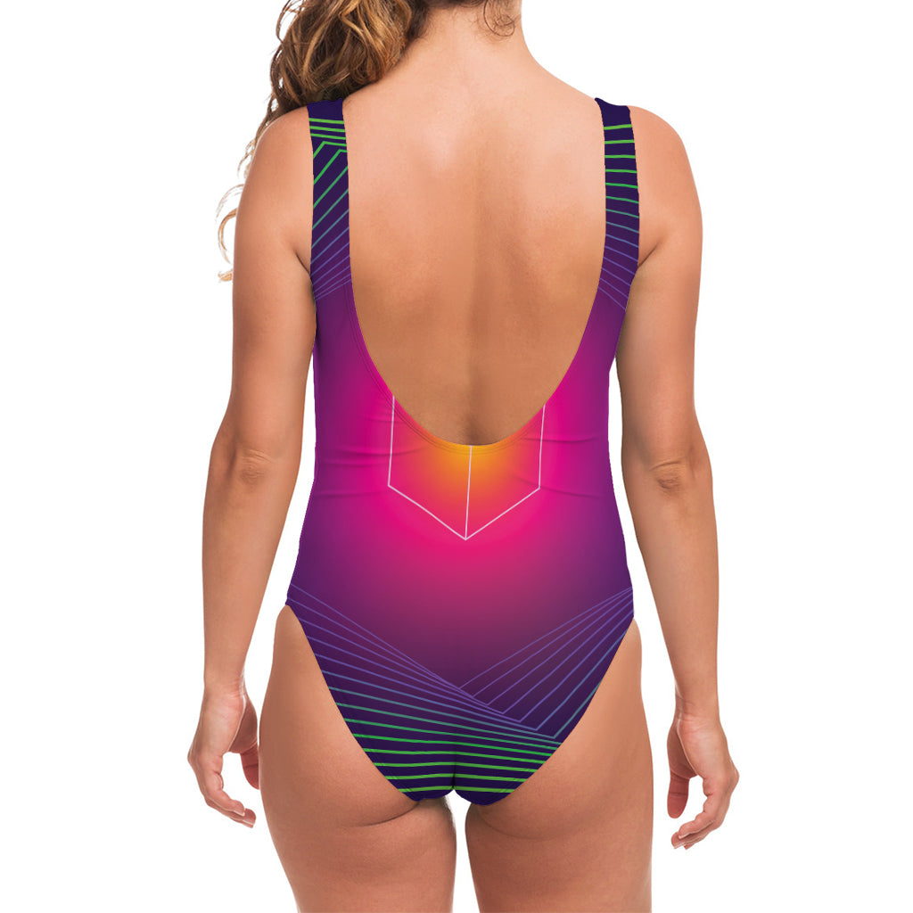 Green Light EDM Geometric Print One Piece Swimsuit