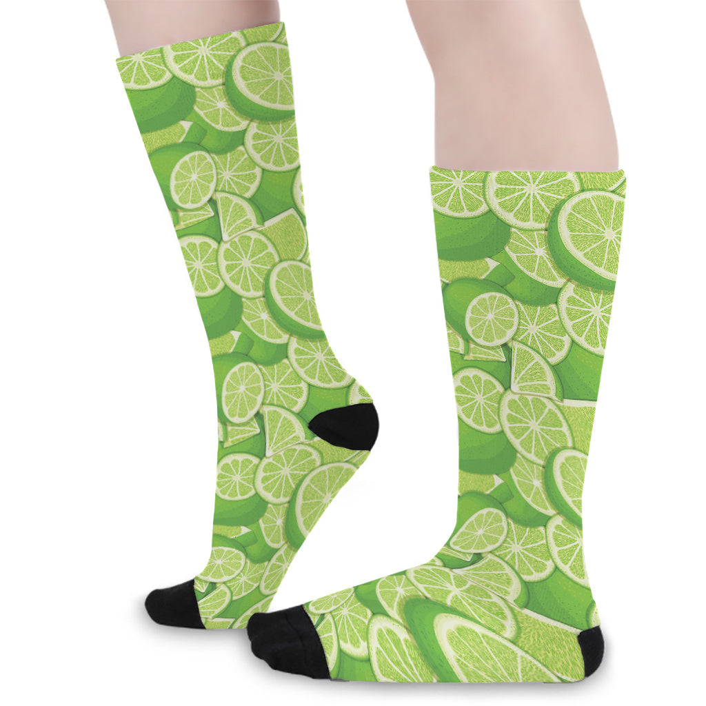 Green Lime Pattern Print Long Socks