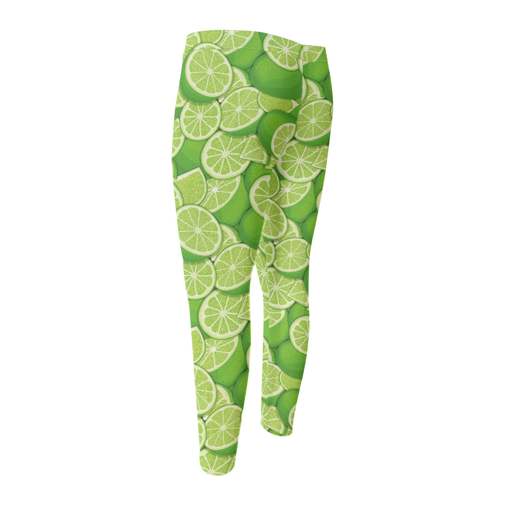 Green Lime Pattern Print Men's Compression Pants