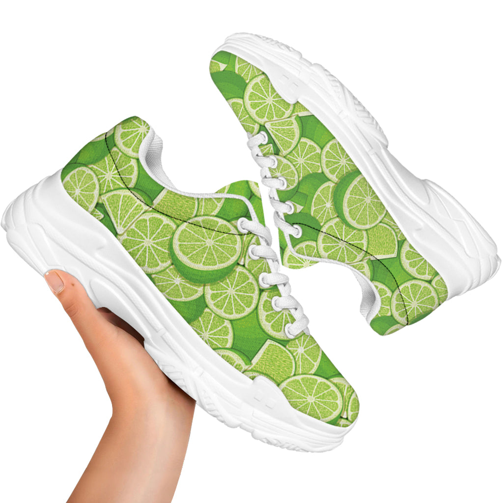 Green Lime Pattern Print White Chunky Shoes
