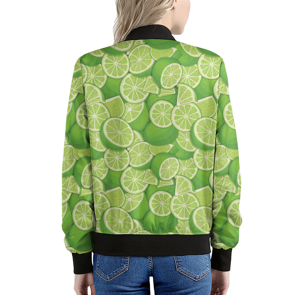 Green Lime Pattern Print Women's Bomber Jacket