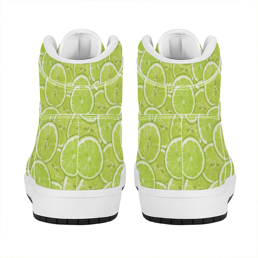 Green Lime Slices Pattern Print High Top Leather Sneakers