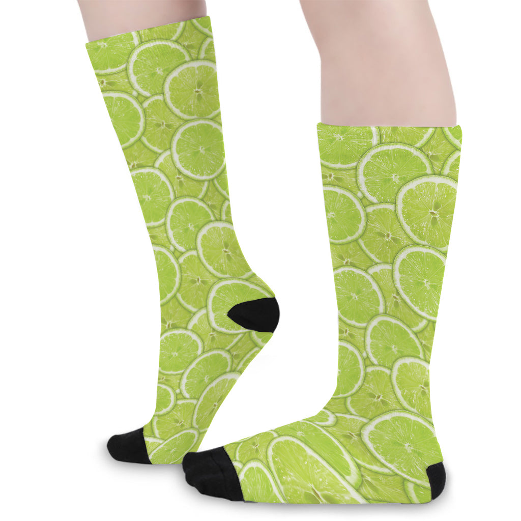Green Lime Slices Pattern Print Long Socks