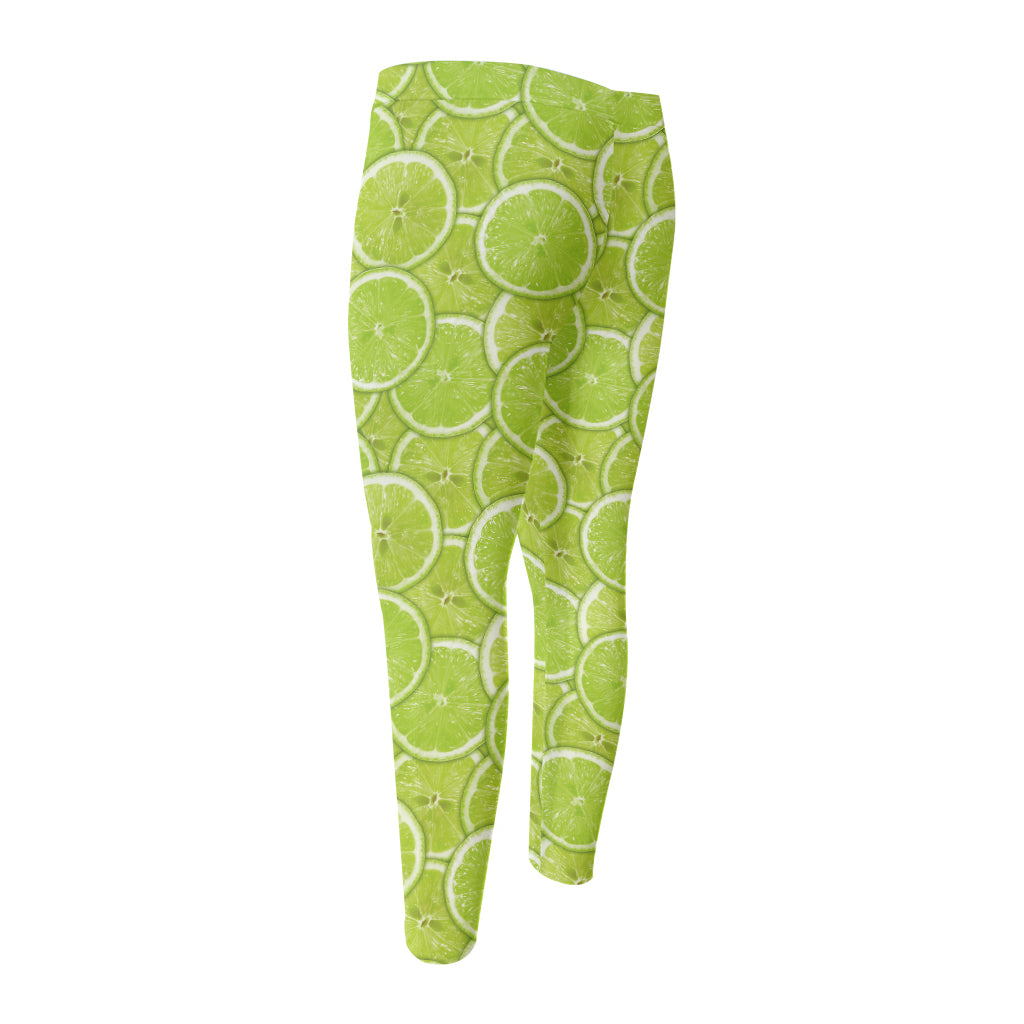 Green Lime Slices Pattern Print Men's Compression Pants