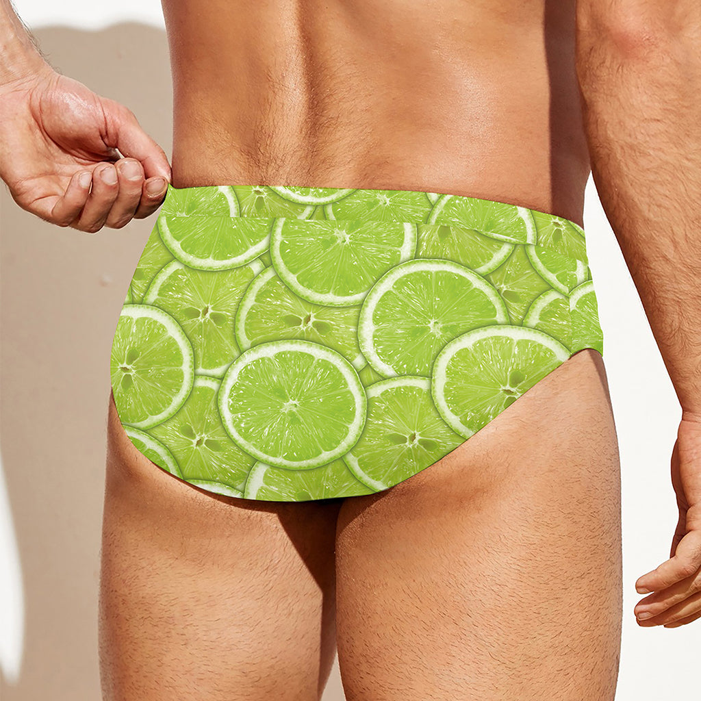 Green Lime Slices Pattern Print Men's Swim Briefs