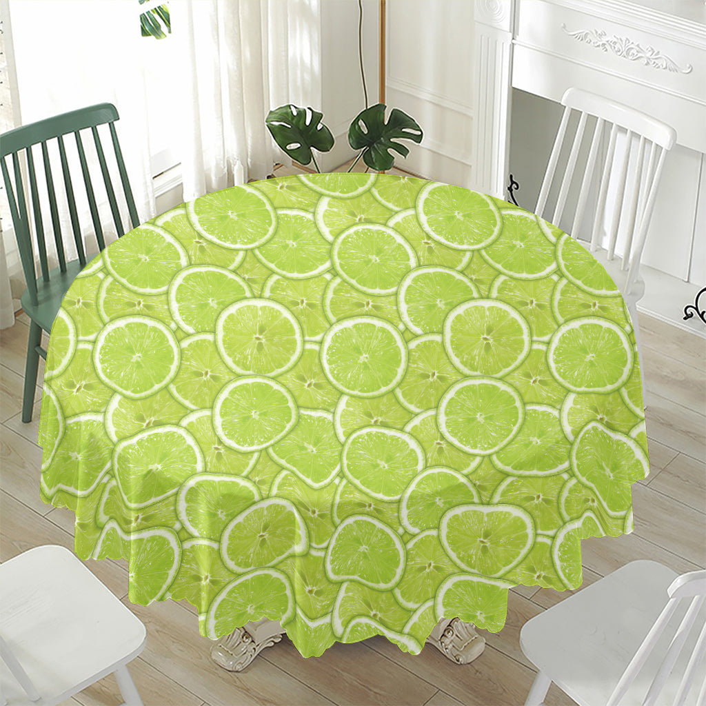 Green Lime Slices Pattern Print Waterproof Round Tablecloth