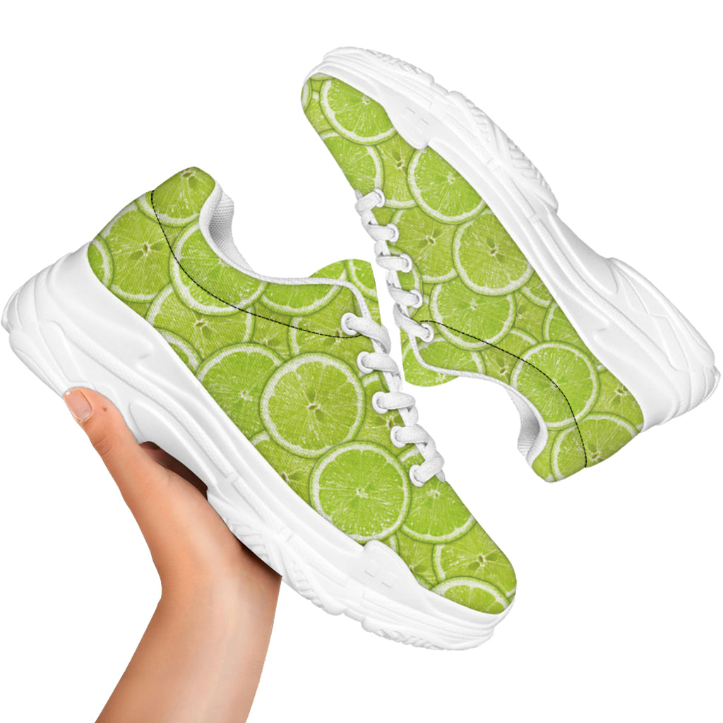 Green Lime Slices Pattern Print White Chunky Shoes