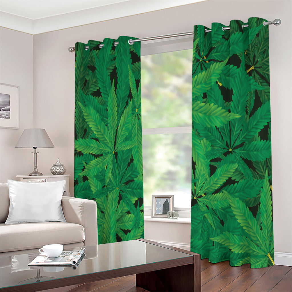 Green Marijuana Leaf Print Extra Wide Grommet Curtains