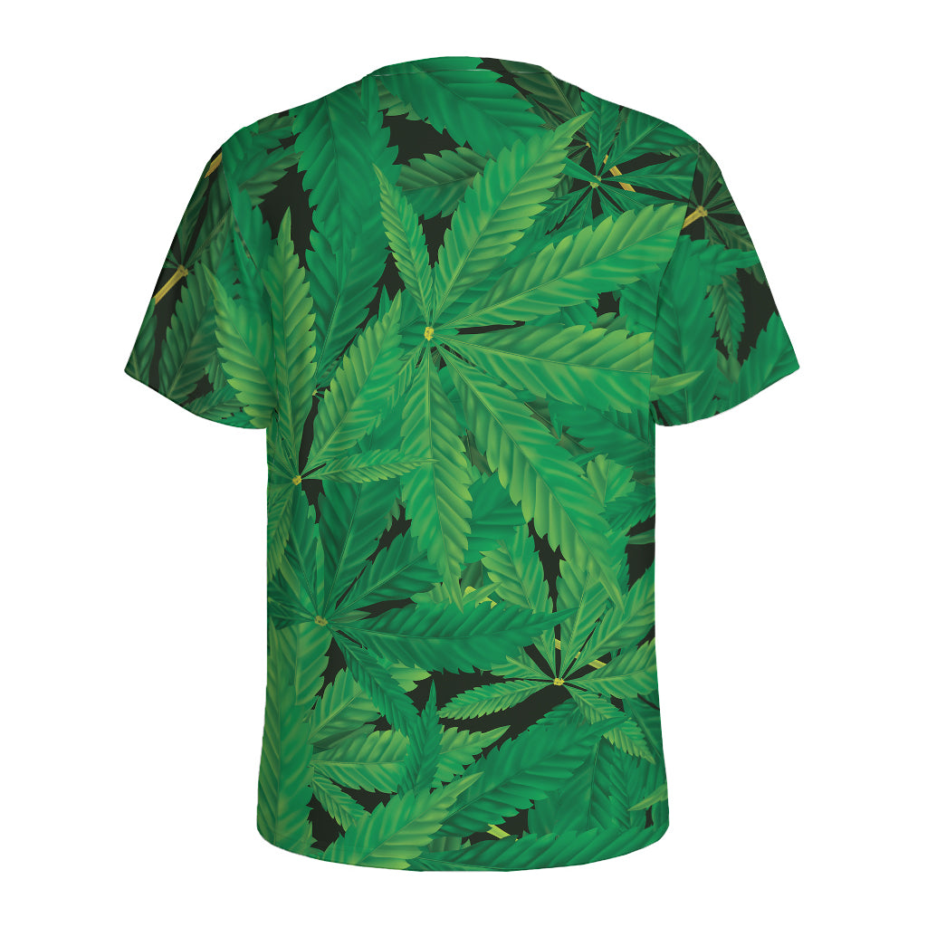 Green Marijuana Leaf Print Men's Sports T-Shirt