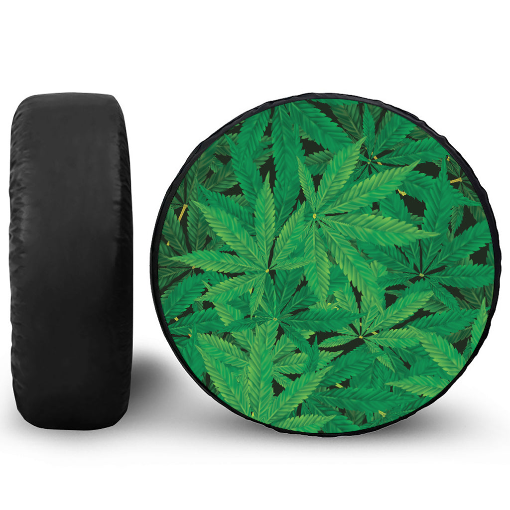 Green Marijuana Leaf Print Tire Cover