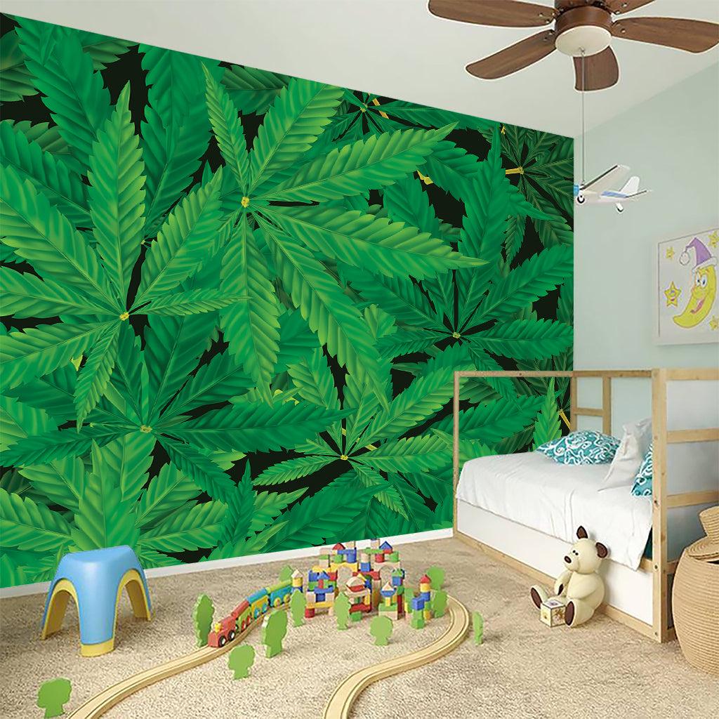 Green Marijuana Leaf Print Wall Sticker