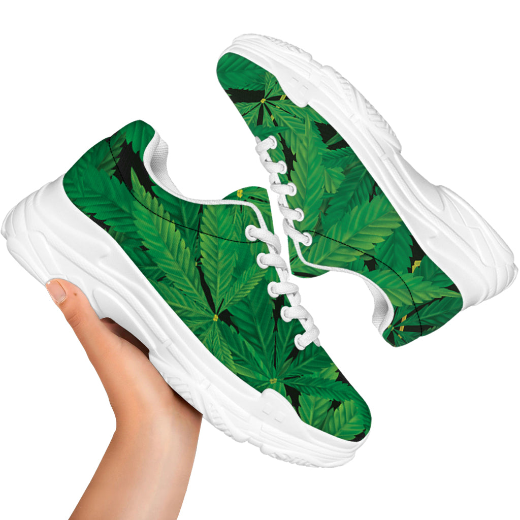 Green Marijuana Leaf Print White Chunky Shoes