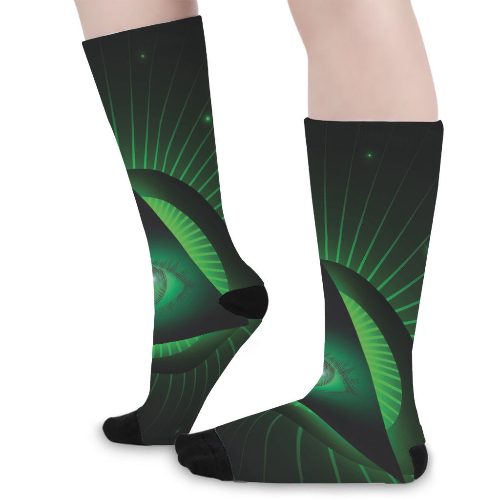 Green Masonic Eye Print Long Socks