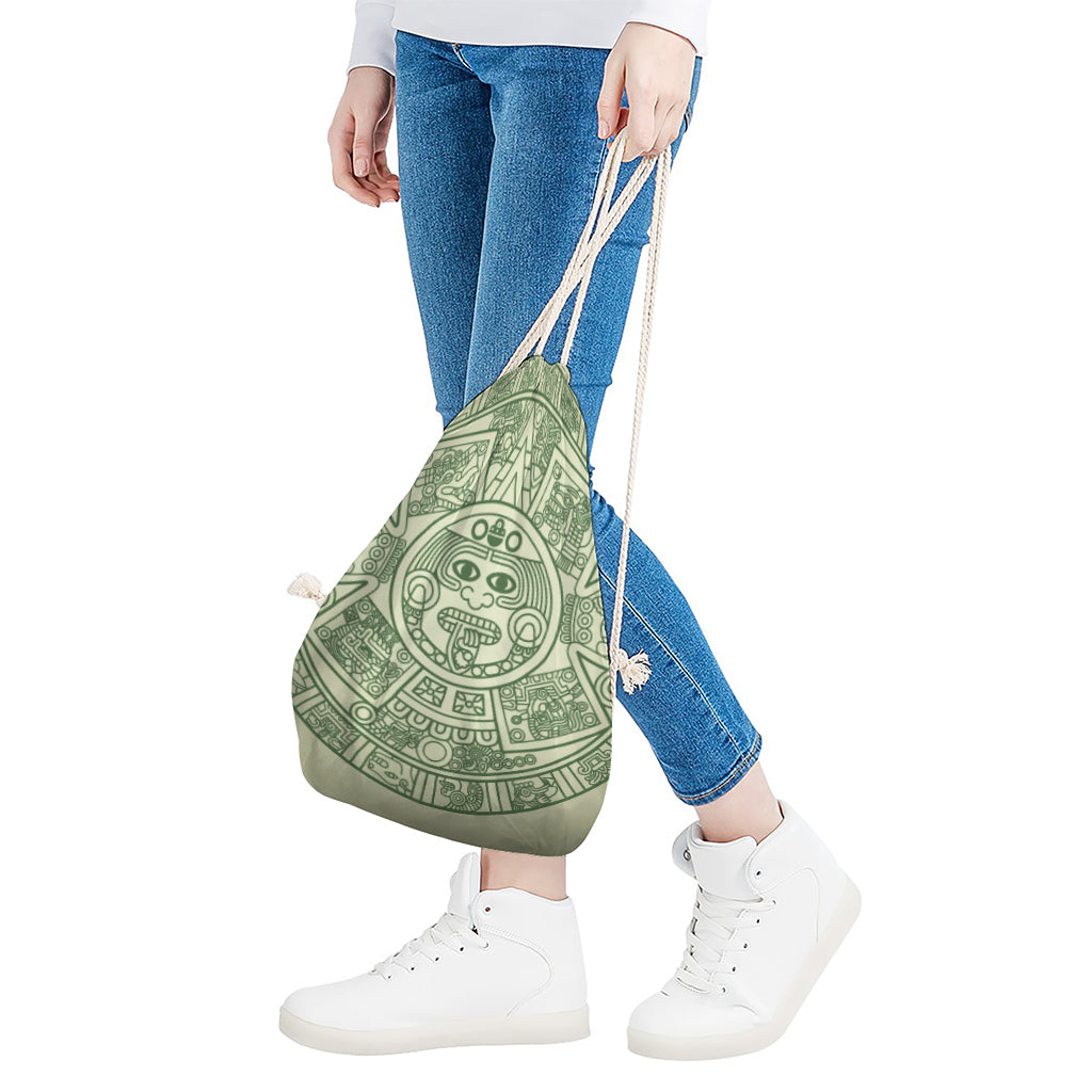 Green Maya Calendar Print Drawstring Bag