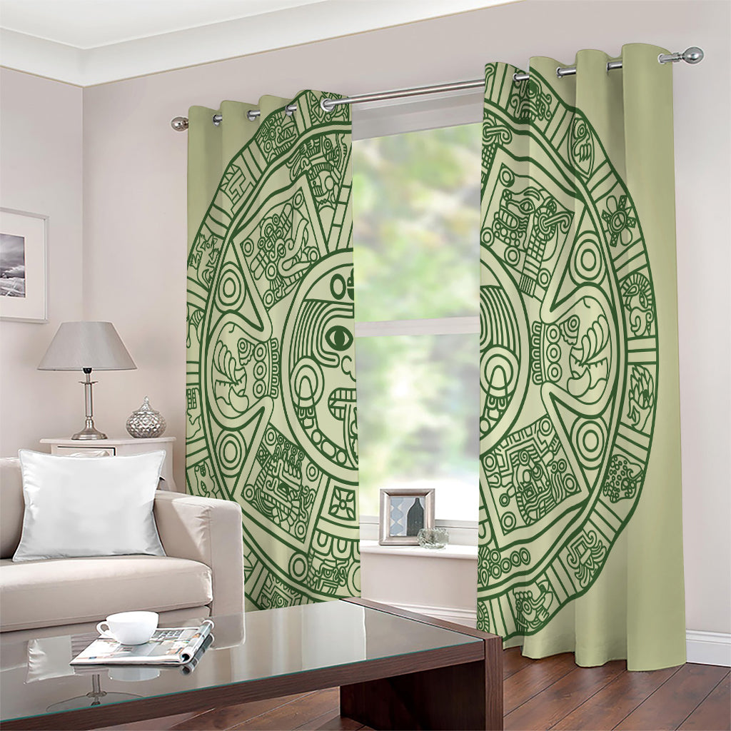 Green Maya Calendar Print Extra Wide Grommet Curtains