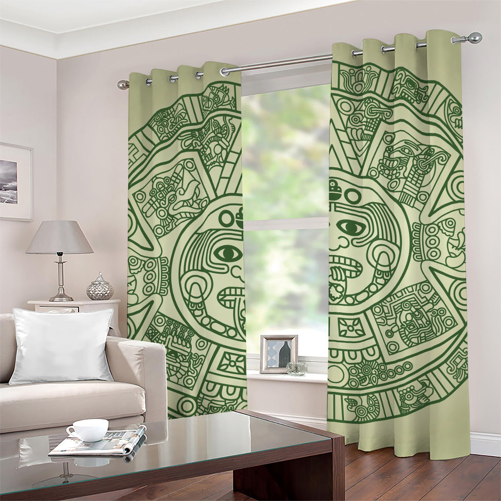 Green Maya Calendar Print Grommet Curtains