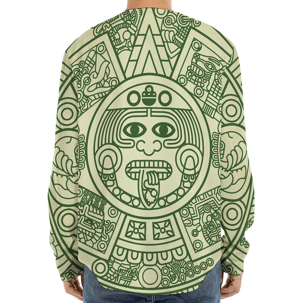 Green Maya Calendar Print Long Sleeve Baseball Jersey
