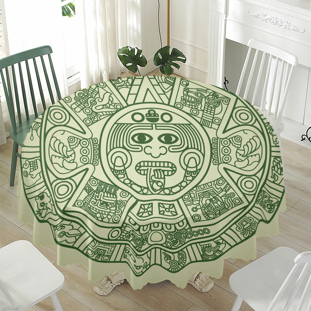 Green Maya Calendar Print Waterproof Round Tablecloth