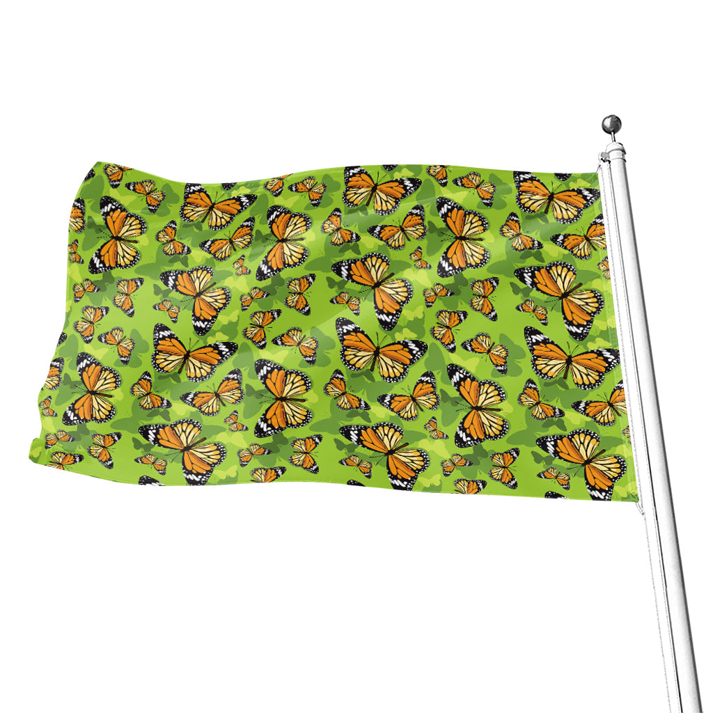 Green Monarch Butterfly Pattern Print Flag