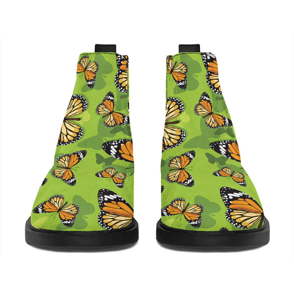 Green Monarch Butterfly Pattern Print Flat Ankle Boots