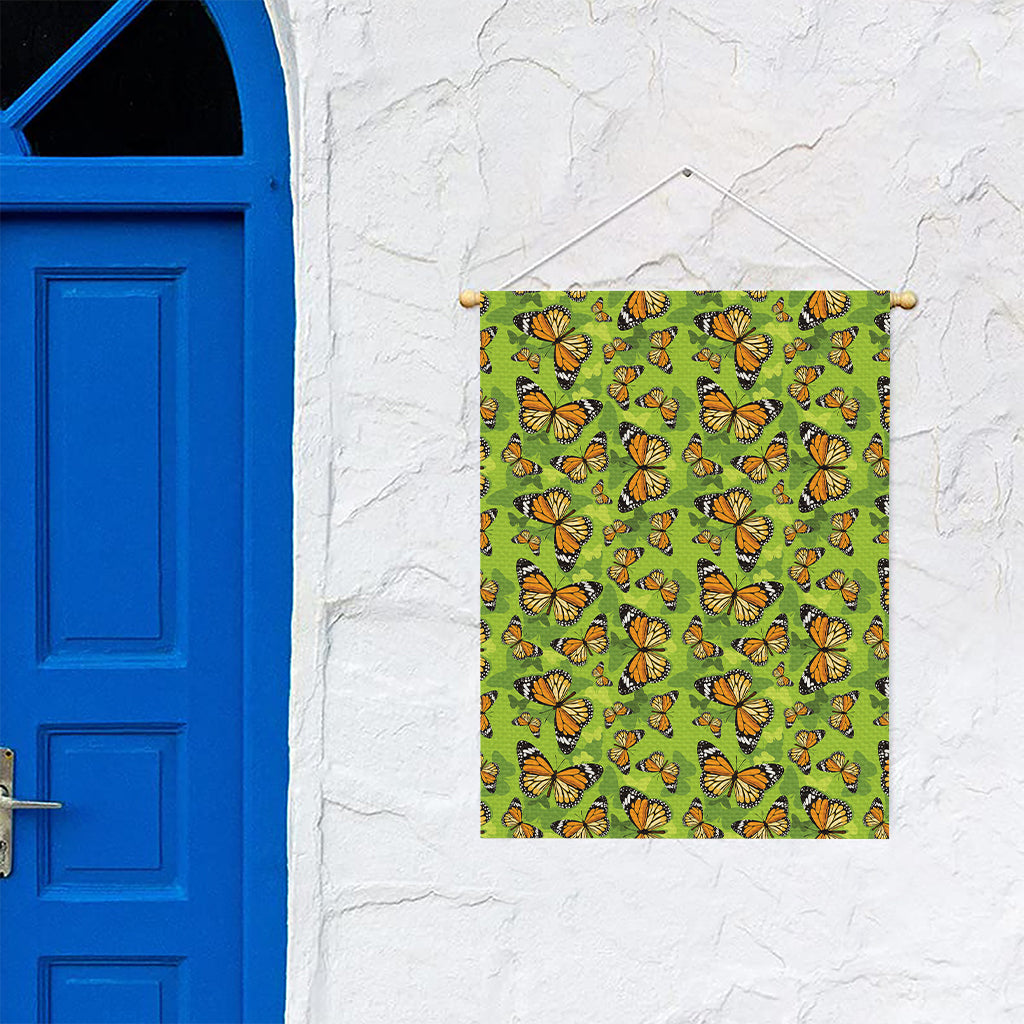 Green Monarch Butterfly Pattern Print Garden Flag