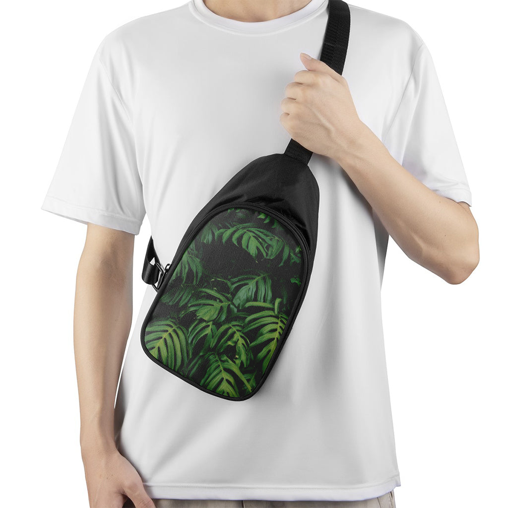 Green Monstera Leaf Print Chest Bag