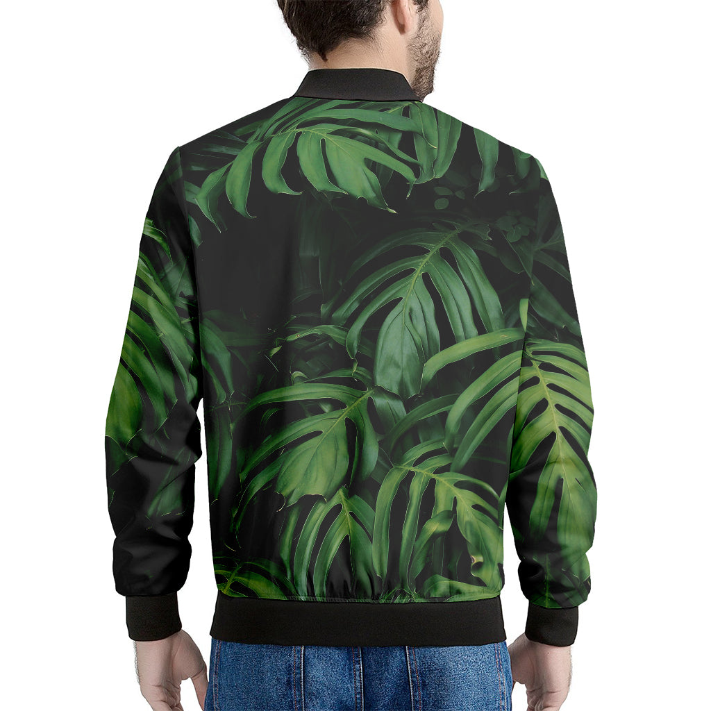 Green Monstera Leaf Print Men's Bomber Jacket