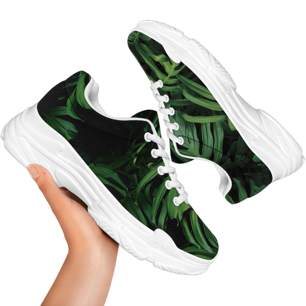 Green Monstera Leaf Print White Chunky Shoes