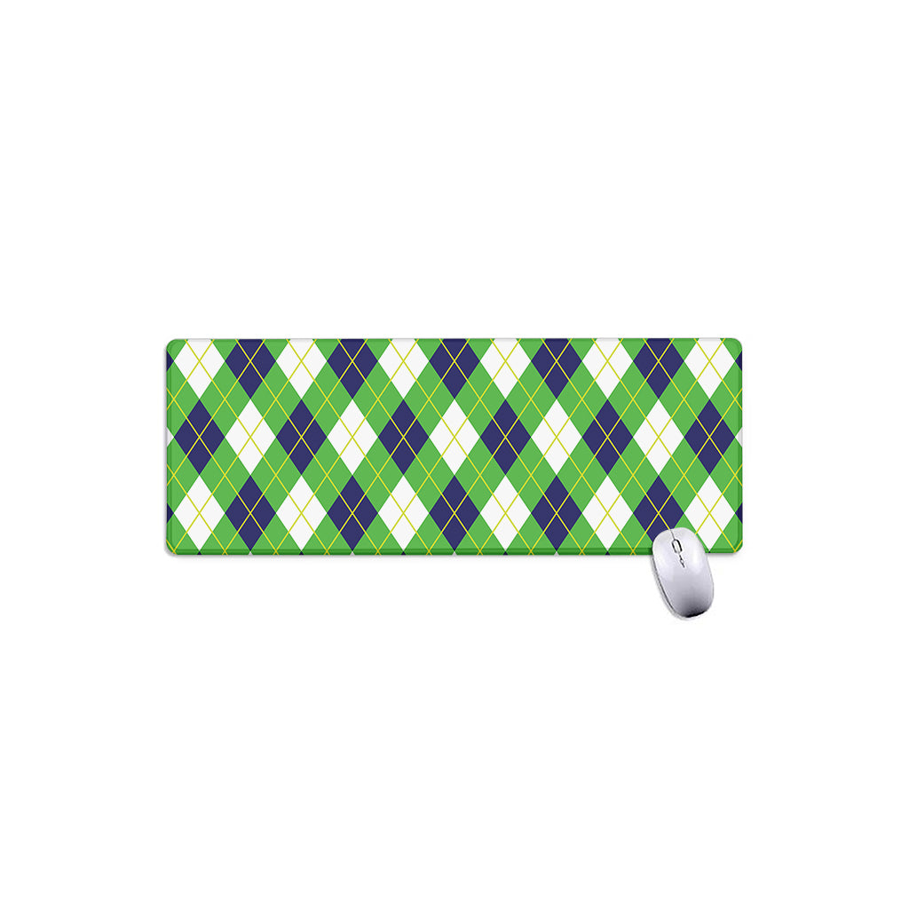 Green Navy And White Argyle Print Extended Mouse Pad